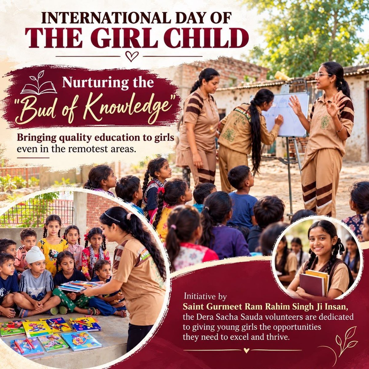 Rankitinsan1506's tweet photo. Dera Sacha Sauda raises awareness against gender discrimination and female foeticide. Saint Gurmeet Ram Rahim Singh Ji promotes respect for daughters &amp; equal rights. Every girl deserves  education, safety and dignity. #InternationalDayOfGirlChild #InternationalDayOfGirlChild2026 https://t.co/2p9yXs8siV