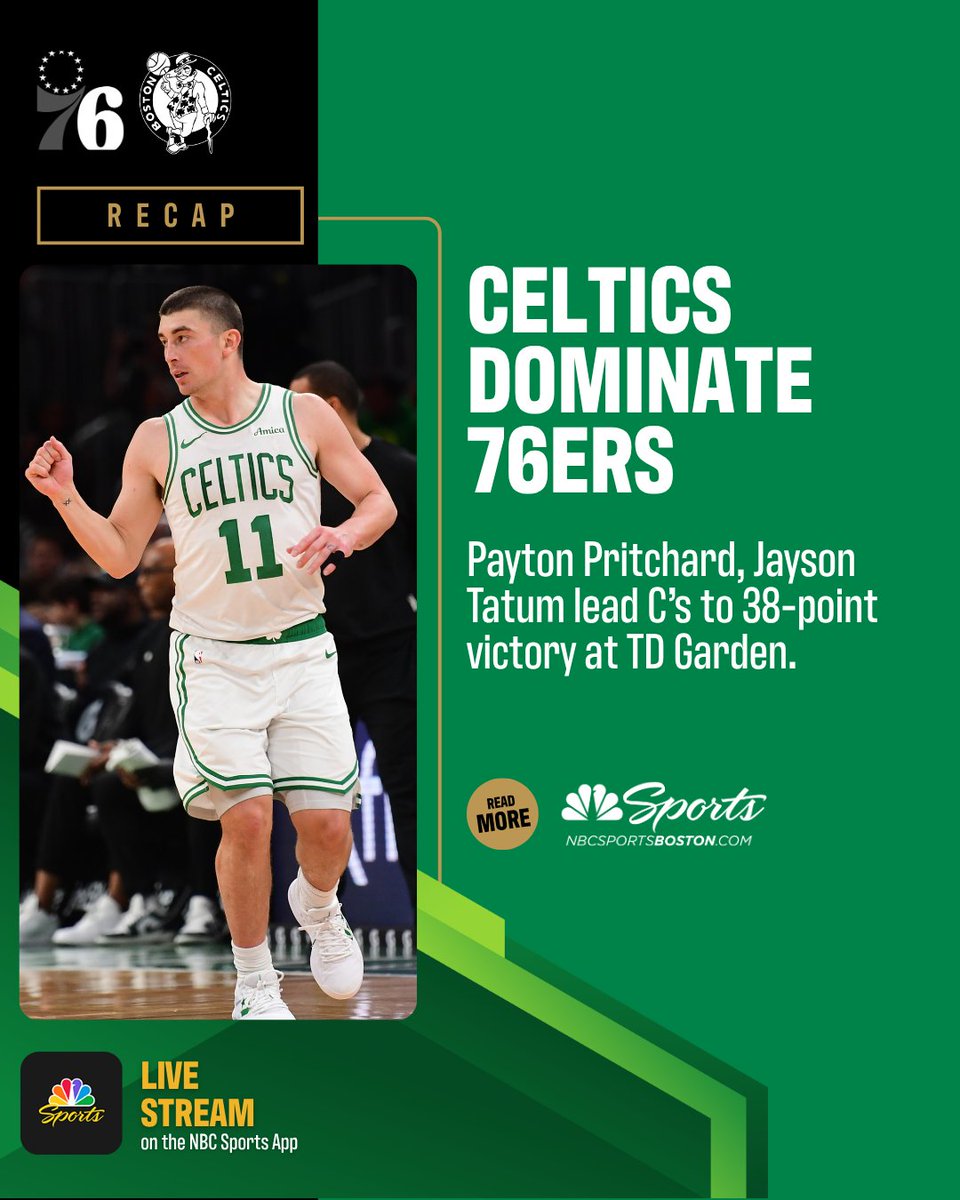 NBCSBoston's tweet photo. Payton Pritchard's 25 points led the Celtics to a dominant preseason victory over the 76ers. Check out our live blog for a full recap of the game 🔗 https://t.co/IaSWx4Hp1E https://t.co/AAF0Gebvyy
