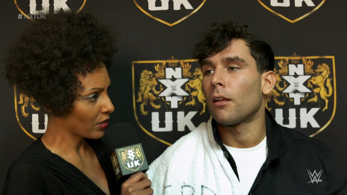 NXTUK_Legacy's tweet photo. Oct. 10, 2019:
At Brentwood Centre, Noam Dar's interview with Alicia Taylor was interrupted by Trent Seven.
As officials separated the two, Dar sucker-punched Seven, resulting in a future match being made between them. #NXTUK
๐ธ WWE https://t.co/vpzUURIfcO