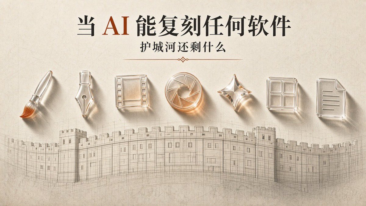 yuxiadewen's tweet photo. Orange 昨晚发了一句话，将近 15 万次浏览："AI 逆向这件事还在暗中发酵，要么不爆，要么就爆个超级大的，直接改写行业规则。"

几乎同一时间，海外在传一组开源软件：PhotoCraft、VectorCraft、FilmCraft、LightCraft、EffectCraft、DesignCraft，再加一个对标 Acrobat 的，一一对着 Adobe 全家桶。用 Rust 写，跨平台，MIT 或 Apache 协议，号称"净室实现"，不少转发说是借助 AI 写出来的。目前都还是早期版本，离真正能替代还有距离。

"净室"这个词是有历史的。1980 年代初，Compaq 想做兼容 IBM PC 的电脑，绕不开 IBM 的 BIOS。他们的办法是把工程师分成两拨：一拨研究 IBM 的东西，只写出功能说明；另一拨从没看过 IBM 代码的人，只照着说明从头写。靠这套流程，Compaq 做出了兼容机，也给后来的兼容机浪潮打开了一道门。

当年这么干，要一支团队、一大笔钱和不短的时间。今天，"弄懂一个软件在干什么"和"照着说明重写一遍"，这两件事 AI 都在变得越来越便宜。Orange 担心的大概就是这个：过去挡住复刻的，往往是人力和时间，而不是什么技术秘密。

但我不觉得 Adobe 明天就会倒。软件真正的护城河，很多时候不在代码里。几十年积累下来的文件格式，印刷厂和客户只认的那几种文件，设计师手指头记住的快捷键，出了问题能找到人负责，这些都复刻不了，只能慢慢长出来。

所以更现实的变化可能是，功能本身越来越不值钱，生态、信任和服务越来越值钱。做产品的人得重新想一想，自己卖的到底是代码，还是代码之外的那些东西。

如果这些开源替代品做到八成像，你会退掉 Adobe 订阅吗？还是说有些东西，你宁愿一直付钱？