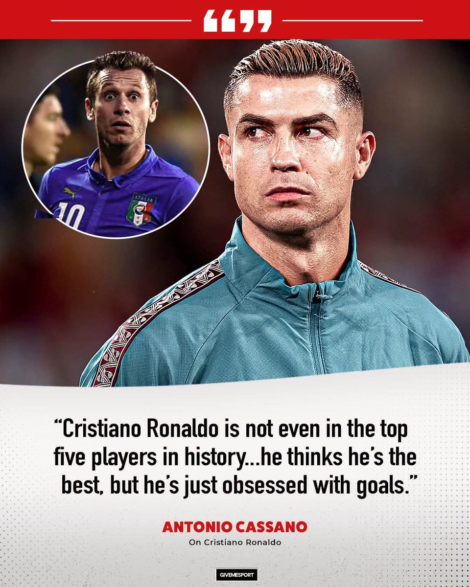 SemperFiMessi's tweet photo. Cristiano Ronaldo 𝐃𝐎𝐄𝐒𝐍'𝐓 belong in the GOAT debate according to Antonio Cassano 👀 https://t.co/iONhcBpAGC