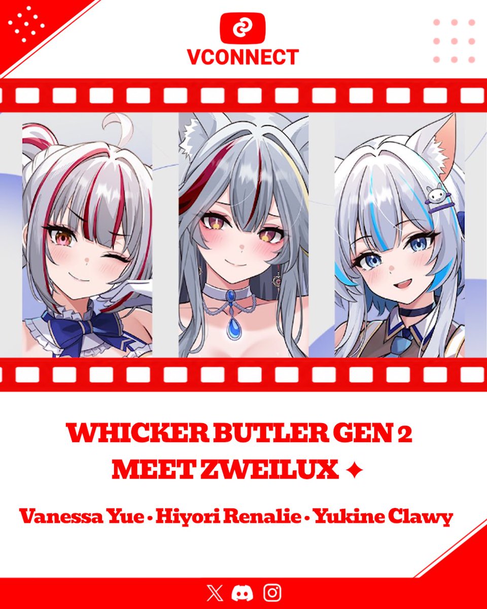 VConnect_ID's tweet photo. WHICKER BUTLER PUNYA GENERASI KEDUA!

Kenalan dengan Zweilux, grup talent Gen 2 Whicker Butler yang terdiri dari Vanessa Yue, Hiyori Renalie, dan Yukine Clawy! ✦

Siapa yang paling bikin kamu penasaran? Jangan lupa ikuti akun mereka! ✦ https://t.co/W80AOP9vLQ