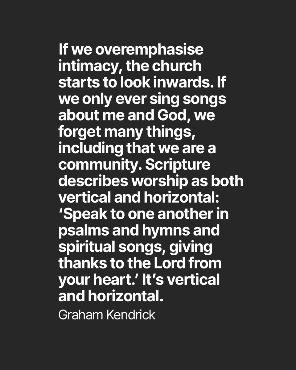 MakeWayMusic's tweet photo. If we overemphasise intimacy, the church starts to look inwards. If we only ever sing songs about me and God, we forget many things, including that we are a community. Scripture describes worship as both vertical and horizontal.
Graham Kendrick

#GrahamKendrick #Worship https://t.co/gxgvscFwOU