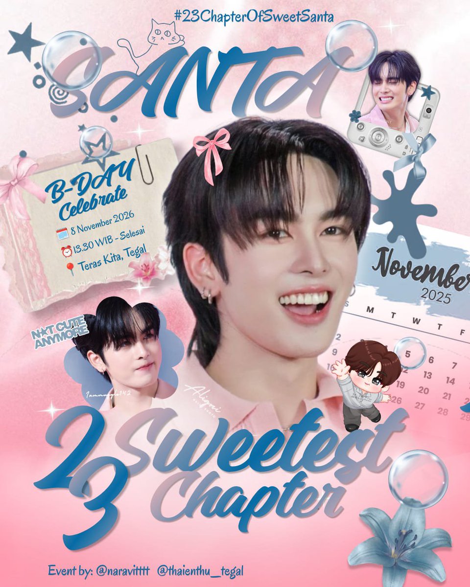 SantappINAClub's tweet photo. 🫧 A special Birthday Cafe Event to our Santa 🫧

📅 Sunday, November 8, 2026
📍 Teras Kita, Tegal
🎟️ HTM 50K
🫧 Detail on the poster

🔗 Register here:
https://t.co/j4HmWb8ieW

Save the date and  see you there, lildev &amp; santys! 🤍

#23ChapterOfSweetSanta #Santapp #ThaienthuTegal https://t.co/YFg4zxpQBU