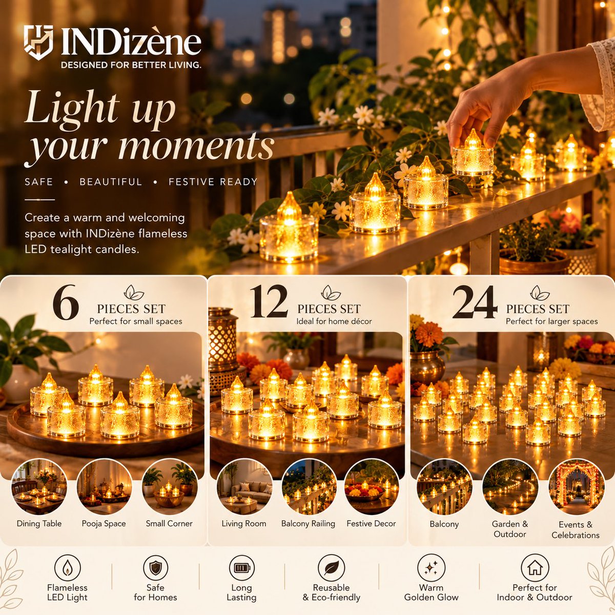 INDizene's tweet photo. ✨ Small lights. Golden glow. Festive magic! 🪔

Discover INDizene flameless LED tealights in packs of 6, 12 &amp; 24.

6: https://t.co/pRm9Ds6jxy
12: https://t.co/FW8Pw4IbOD
24: https://t.co/pR9cdf4U4U

#INDizene #FestiveDecor https://t.co/7zEInUBlF6