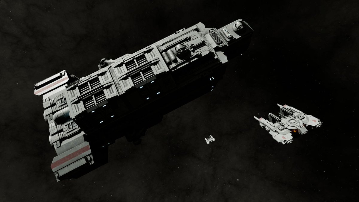 astrokillgame's tweet photo. Miners in formation after depositing their minerals - happy with how the grime, lighting, and decals are looking on this new freighter mesh :) #screenshotsaturday #gamedev #indiegame #spaceship https://t.co/WIZGsz3Ply