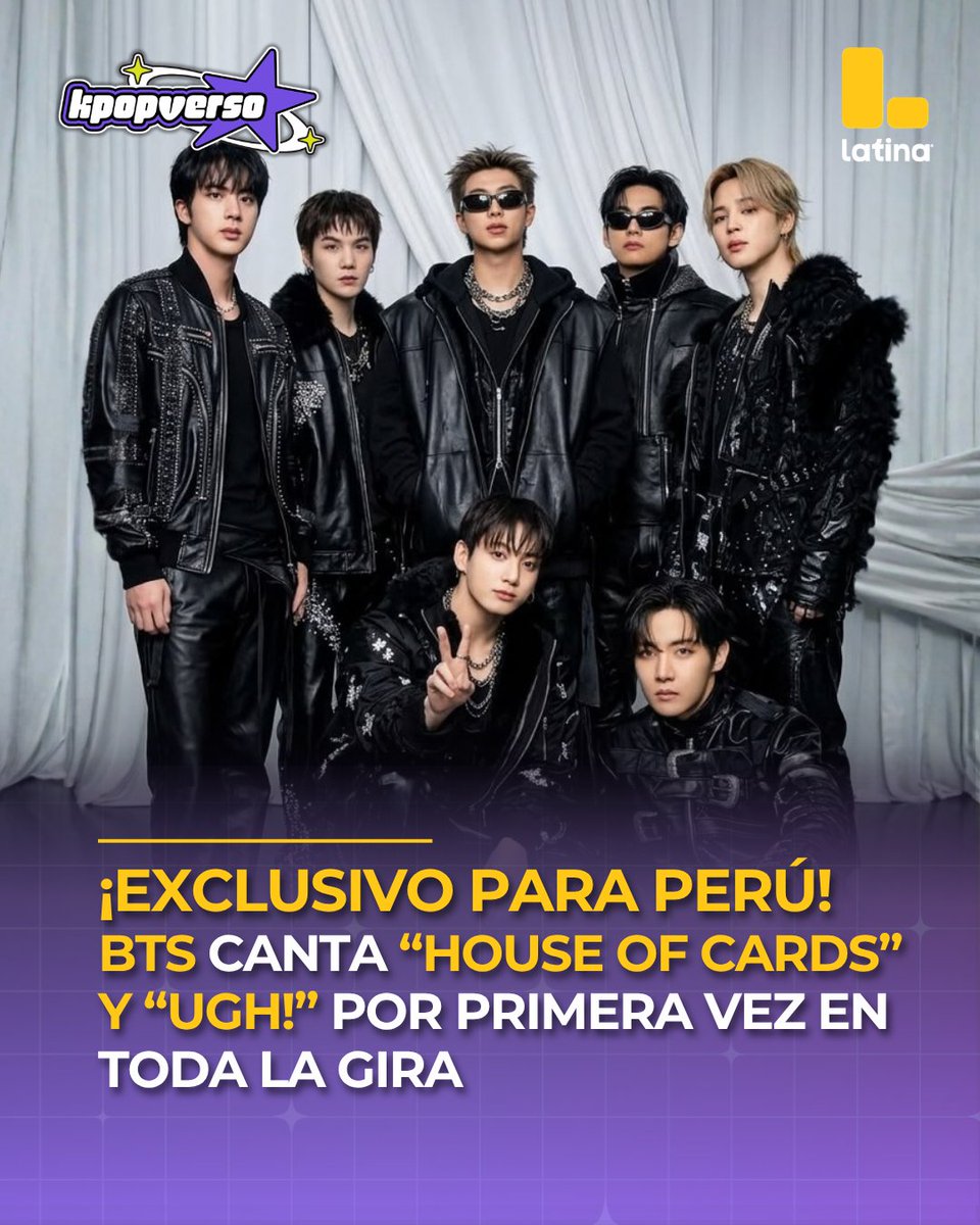 Latina_pe's tweet photo. ¡LIMA HIZO HISTORIA EN TODO EL TOUR! 😱🔥💜 BTS paralizó a todo el estadio al cantar por primera vez en la gira dos joyazas totalmente inesperadas: “House of Cards” y “UGH!”. Nadie se lo esperaba y la emoción se salió por completo de control con esta primicia mundial dedicada exclusivamente al público peruano. #BTS_WORLDTOUR_ARİRANG #BTS_WORLDTOUR_ARİRANG_LIMA