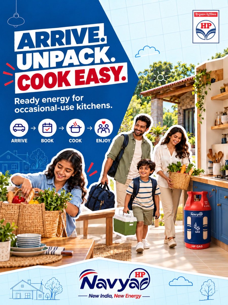 Its_Safdar's tweet photo. 🍳

Arrive. Unpack. Cook easy with HP Navya—convenient LPG for weekend homes, farmhouses and occasional-use kitchens.

Less fuss. More family time. New Energy.

#HPNavya #NewIndiaNewEnergy @HPCL @HPGAS_HQO https://t.co/cXM2nfGzLd