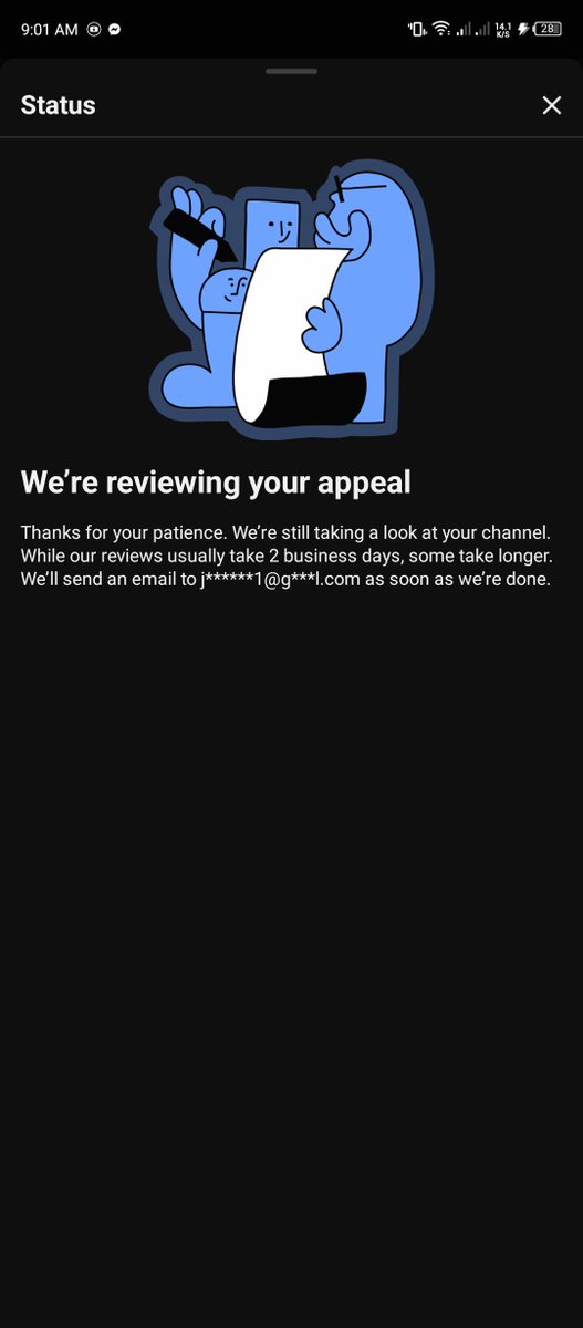 MdJihadul33804's tweet photo. Hi @TeamYouTube @YouTube @YouTubeCreators,

My channel was removed by mistake for alleged spam policy violations. I submitted an appeal, but I haven't received any response or DM yet after following back.

Please manually review my channel appeal and help me restore it. https://t.co/y6scXDqbHS