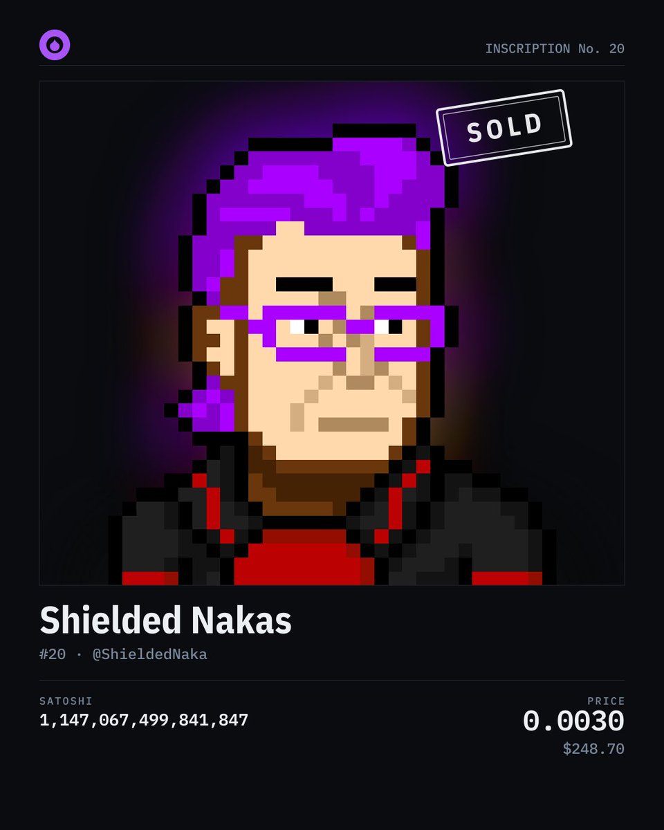 Ord_Dropz's tweet photo. Sale on OrdDropz!

Shielded Nakas #20 by @ShieldedNaka
300,000 sats (0.0030 BTC) https://t.co/zSKFdp4Qf6