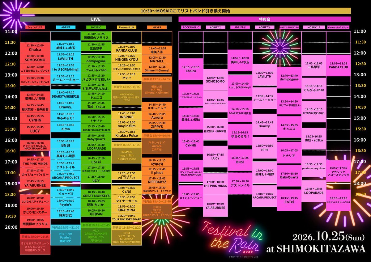 pinky_schedule_'s tweet photo. 📣タイムテーブル公開📣
⁡
雨模様のソラリス presents「Festival in the Rain 2026」
相沢梨紗・藤咲彩音で出演いたします✨
⁡
🗓️10/25
📍下北沢シャングリラ / 下北沢MOSAiC / Flowers Loft / ADRIFT / WAVER
⁡
🔗チケット購入
https://t.co/U2Ay4yyrXX https://t.co/ap1tFTHv3r