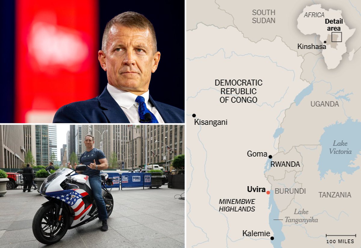 MarioNawfal's tweet photo. 🚨🇺🇸🇨🇩 Colombian drone pilots, a tax squad in Kinshasa and a wounded Green Beret/UFC fighter at Walter Reed: inside Erik Prince's war in Congo

Asked in 2024 whether his call for America to "put the imperial hat back on" in Africa meant a new colonialism, the Blackwater founder didn't hesitate:

"Absolutely, yes."

Two years later he's Congo's top hired gun.

A contract worth hundreds of millions pays for Colombian and Ukrainian drone pilots striking M23 rebels, plus a 100-person team chasing the $3 BILLION Congo loses to mining fraud every year.

The war side keeps going badly.

Several Colombian contractors were killed in one battle in early September, then on Sept. 17 Tim Kennedy's team was ambushed in the Minembwe Highlands, where New Zealand SAS veteran Justin Conaglen died.

Kennedy himself was rushed through Burundi to Johannesburg and is now recovering at Walter Reed, a hospital built mainly for active-duty troops.

US officials insist Prince is purely private, even as Washington chases Congo's cobalt through a minerals deal some Congolese officials privately call "peace for minerals."

When American veterans are bleeding in a private war over the metals America wants, "no comment" from Prince's company shouldn't be the last word.

Source: The New York Times / Writer: Daniel