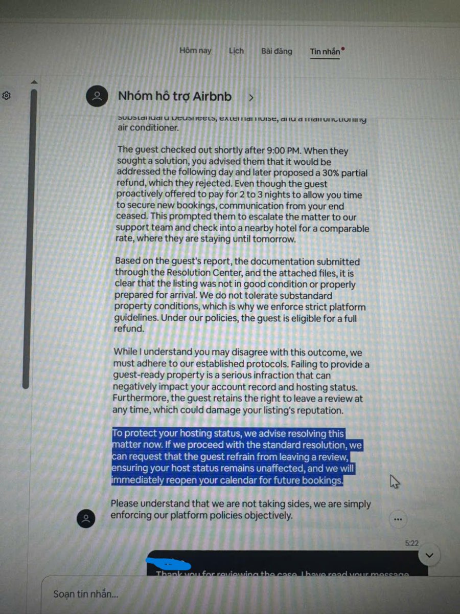 NhungNg2210's tweet photo. 5/ Most concerning: alongside the proposed resolution, Airbnb told me it “can request that the guest refrain from leaving a review.” Airbnb’s own Reviews Policy prohibits withholding reviews in exchange for refunds. I raised this formally. No answer. https://t.co/khfaVrijpg