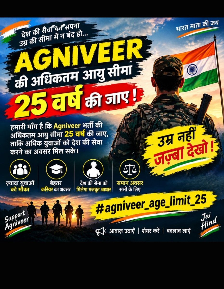 vivekan83730662's tweet photo. #Agniveer_age_limit_25
@IndianArmyinJK 
@PMOIndia 
@AmitShah 
@adgpi https://t.co/tpX2VmlgNz
