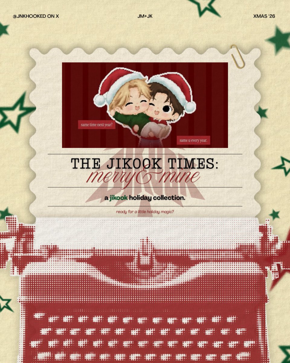 jnkhooked's tweet photo. — INTEREST CHECK

𝐦𝐞𝐫𝐫𝐲 &amp; 𝐦𝐢𝐧𝐞
a 𝐣𝐢𝐤𝐨𝐨𝐤 𝐭𝐢𝐦𝐞𝐬 holiday collection ☃︎⋆✴︎˚｡⋆

hot off the press: a little something merry, mine, and entirely jikook. 

✰ like
✰ rt
✰ reply https://t.co/VzYSFOo5Rd