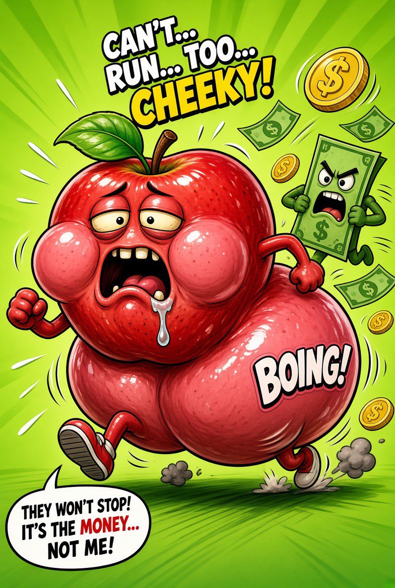 Suck_My_Apple's tweet photo. The apple tried to run from the gains
but its cheeks were too heavy and it got caught
$APPLE is pure comedy
BUY NOW: 8zJocbGAyGmo6HPLGGPPVAMcKnesmrKxyEgmgcM5pump
Zero dignity. Maximum chaos. 🍎🍑 https://t.co/XT5XyX2u9I