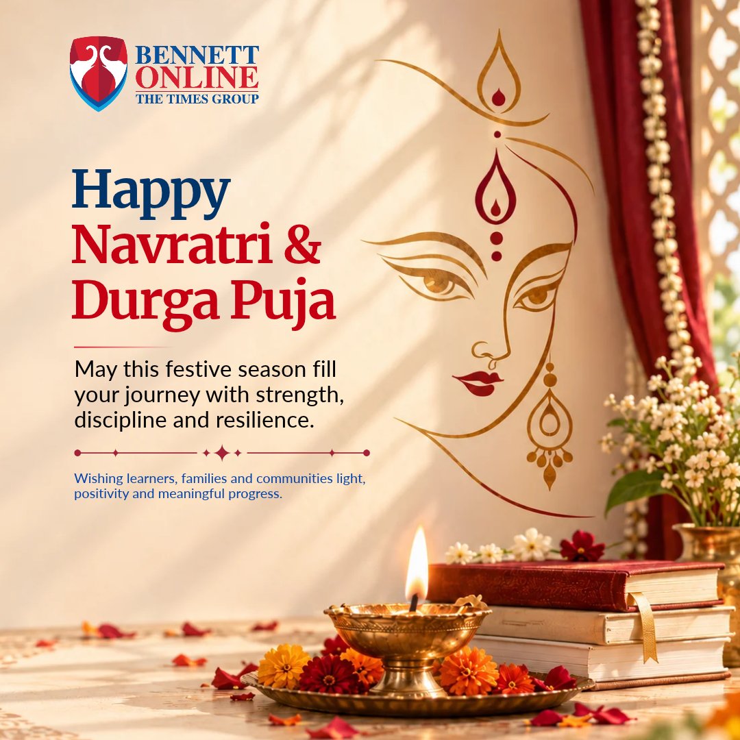 bennettcdoe's tweet photo. Navratri and Durga Puja remind us of strength, discipline and resilience.

Bennett Online wishes learners, families and communities happiness, positivity and renewed energy for every journey of growth.

#NavratriDurgaPuja #BennettOnline #FutureReady https://t.co/J9ejkhM3BC