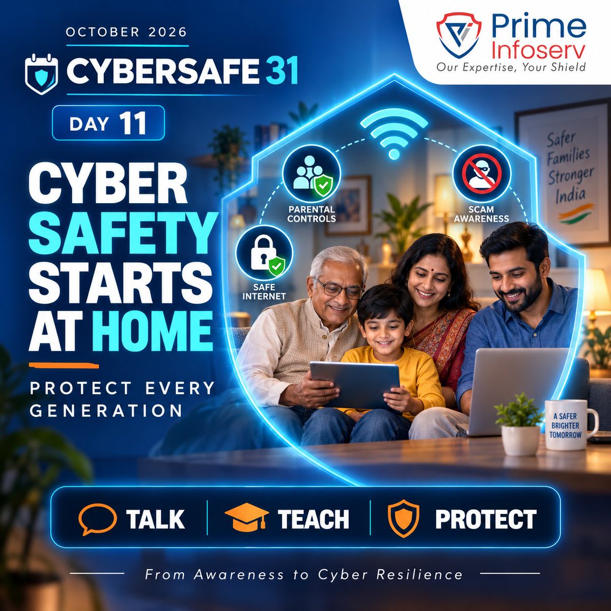 primeinfoserv's tweet photo. Cyber safety starts at home.
Talk to children, parents and senior family members about scams, unsafe links and privacy. Awareness protects every generation.

#CyberSafe31 #CSAM26 #CybersecurityAwarenessMonth #FamilyCyberSafety #primeinfoserv https://t.co/UcUauxK5ZY