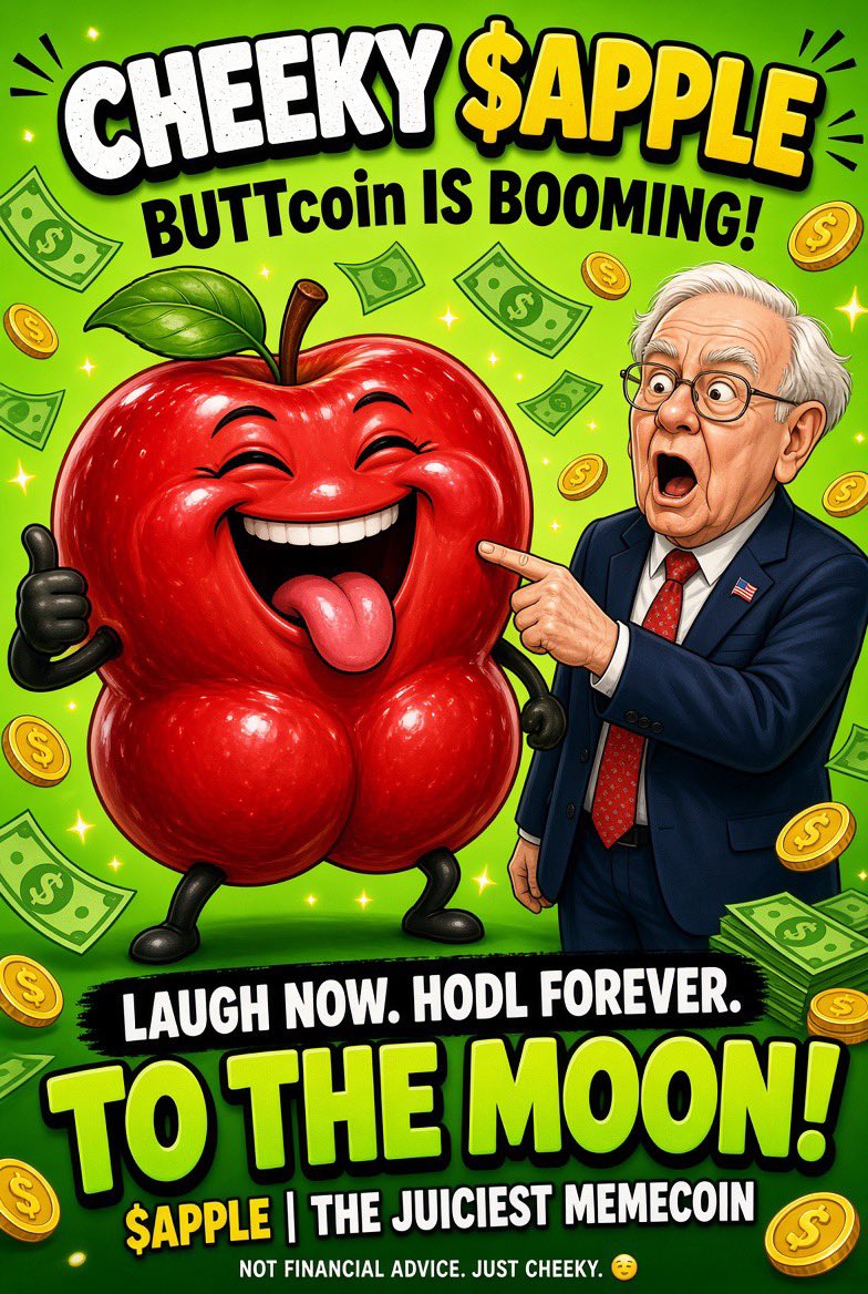 Suck_My_Apple's tweet photo. Even Buffett stopped what he was doing when he saw the apple’s cheeks
$APPLE is going viral
BUY NOW: 8zJocbGAyGmo6HPLGGPPVAMcKnesmrKxyEgmgcM5pump
Zero dignity. Full chaos. 🍎🍑 https://t.co/bvCCrtHcEK