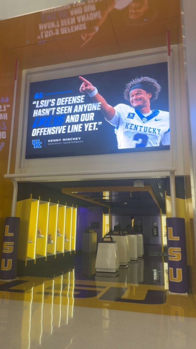 mranance's tweet photo. @SeanMoodyNews LSU posted this fake quote by Minchey on their locker room video board this past week. https://t.co/FZ4G5hTjmd
