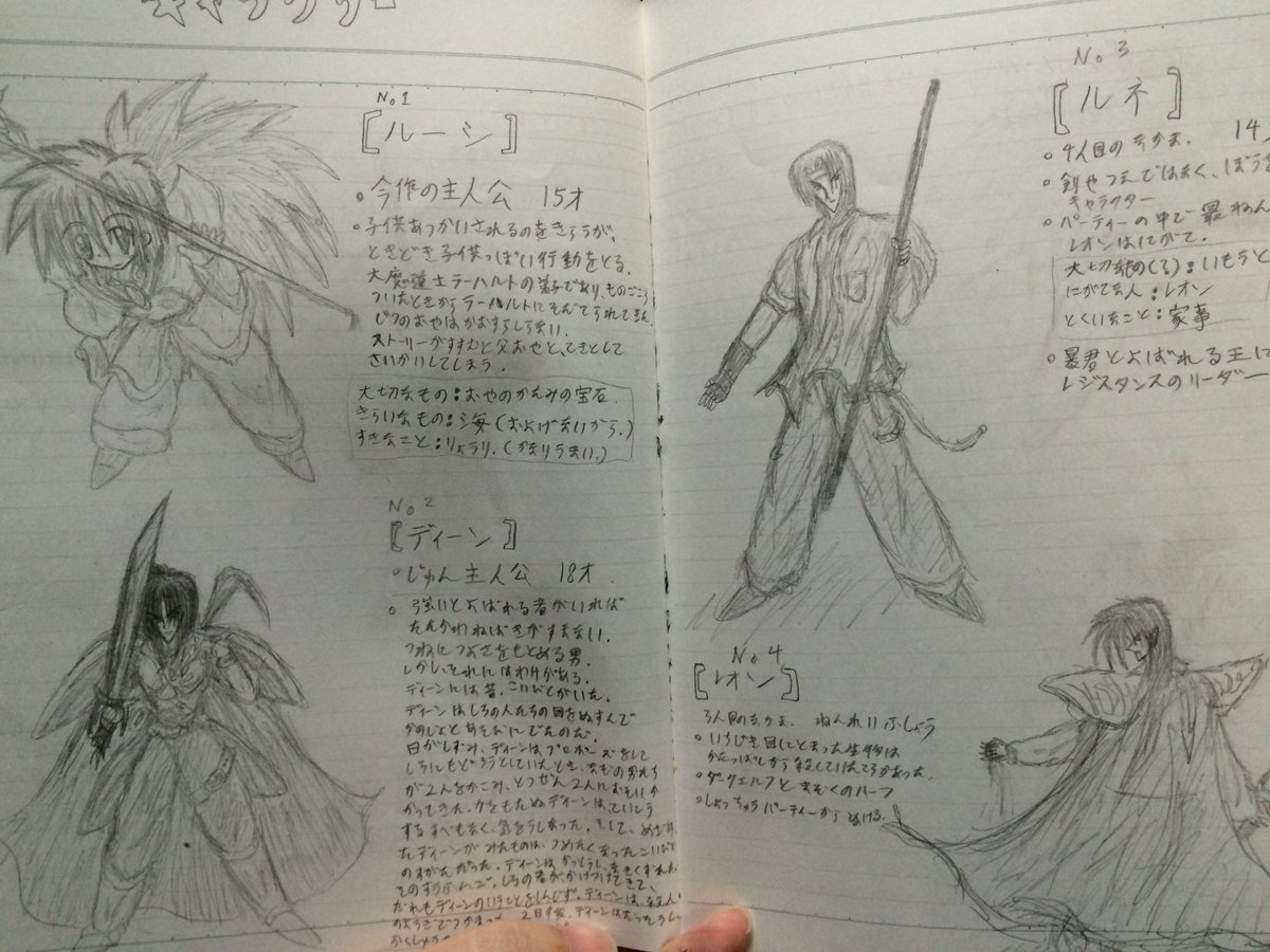 tamayan2nd's tweet photo. 約30年前、中学生の頃に書いたRPGツクール3で作ろうとしたゲームの開発資料が発掘されて、中を見てあまりの恥ずかしさにゾクゾクしてしまった。
だからあえてこれをネットに流すぜ……！ https://t.co/qQUyibfqOB