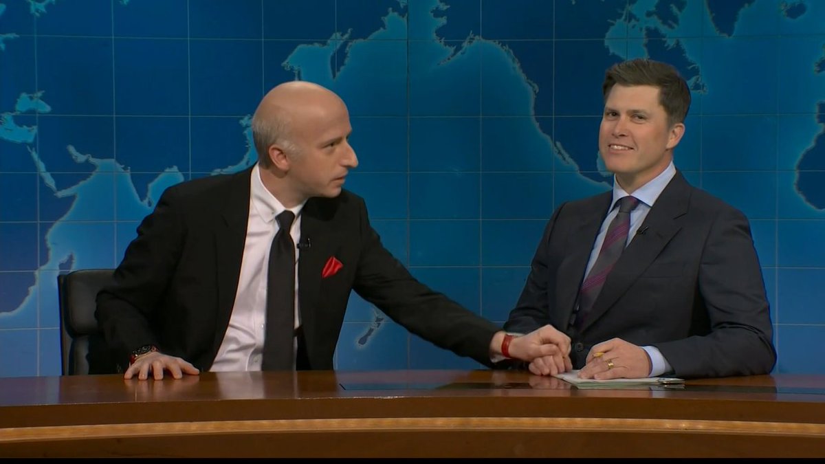 joseramonmarmtz's tweet photo. @ColinJost @nbcsnl @scrubs @JAJCenter @budlight @Shanemgillis @jazzy__jelly @kenanthompson @notbenmarshall @mikeyfuntime @SarahSquirm @gracieabrams @kevinolearytv "That sounds pretty extreme!": @ColinJost
"That's because you're poor": O'Leary (@JAJCenter)
"Actually I'm not, my wife gives lots of spending money! (that's not nice)": @ColinJost
#SNL #WeekendUpdate https://t.co/Z1FThkg8tE
