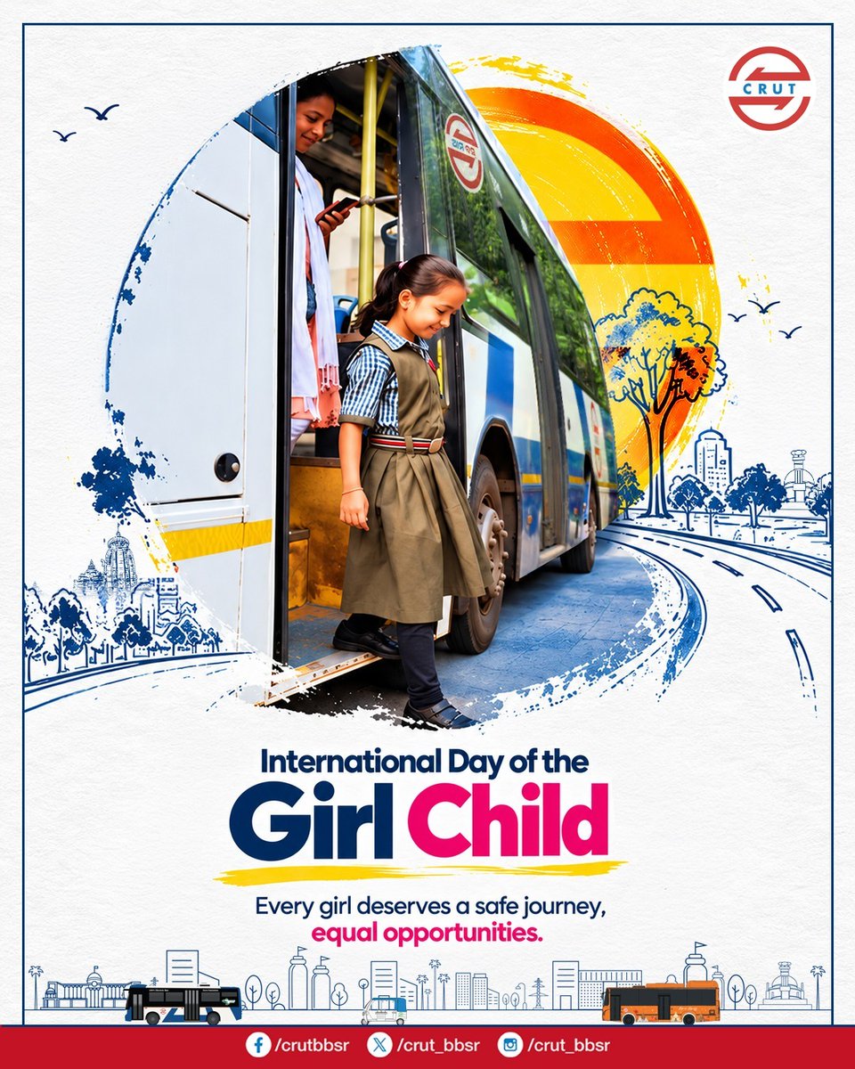 CRUT_BBSR's tweet photo. Every girl deserves a safe journey and equal opportunities. 
Let’s build a future where every girl travels safely, dreams freely and moves forward with confidence.

#InternationalDayOfTheGirlChild #AmaBus #CRUT #SafeMobility  #EmpowerEveryGirl https://t.co/fQ1KH0l3WZ