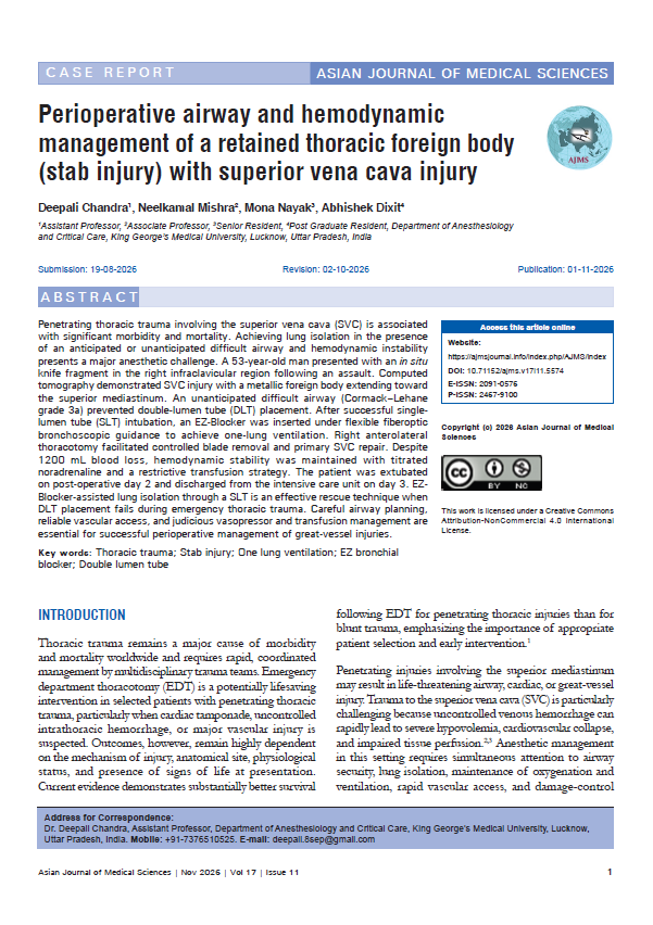 arun732003's tweet photo. #PerioperativeCare #AirwayManagement #HemodynamicStability #ThoracicTrauma #SuperiorVenaCavaInjury #AnesthesiaChallenges #TraumaSurgery #CriticalCareAnesthesia #EmergencyThoracotomy #IntraoperativeMonitoring #ClinicalCaseReport #TraumaAnesthesia #CardiothoracicSurgery https://t.co/duC0eceXIF