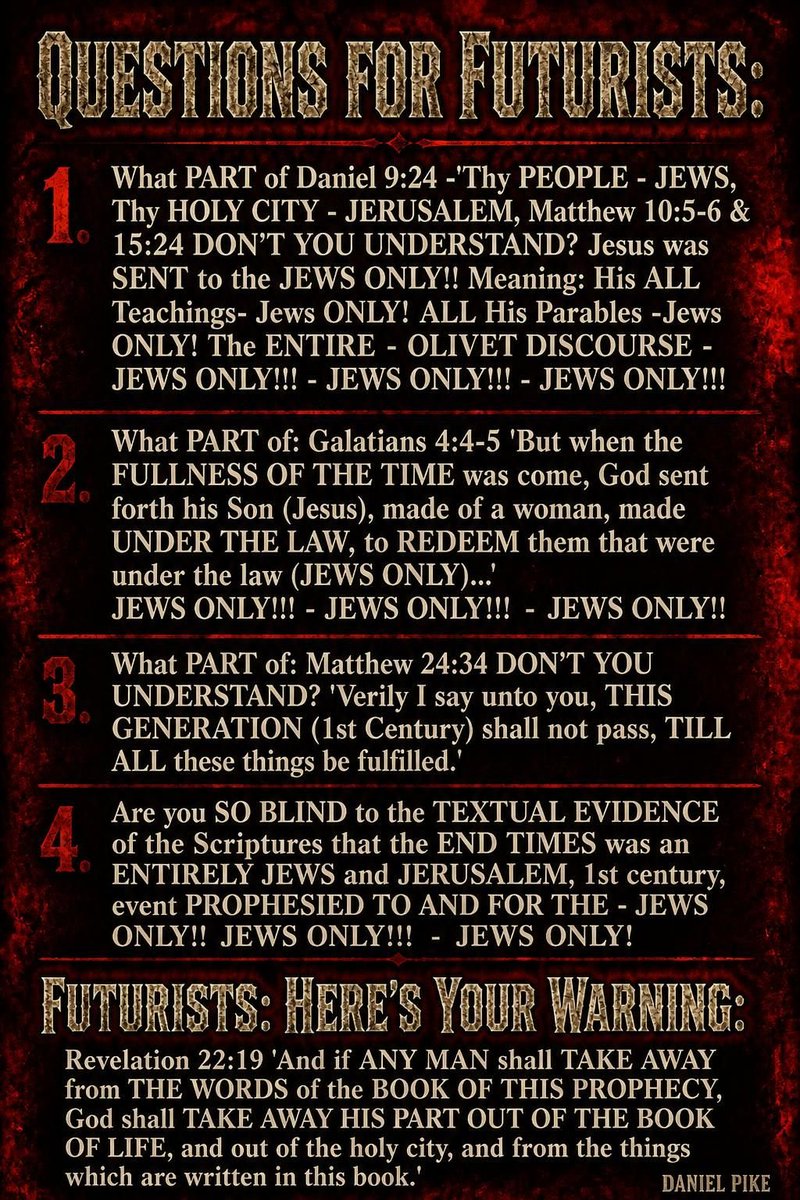 dpike777's tweet photo. I'm going to post this in the comment section of EVERY Futurist post about the End Times and the Rapture being 'anytime now.' NOT to harass them, but to get them to THINK for themselves and not parrot what some misguided Prophecy (H)expert told them. #Preterist #EndTimes #Rapture #Futurist #BibleProphecy