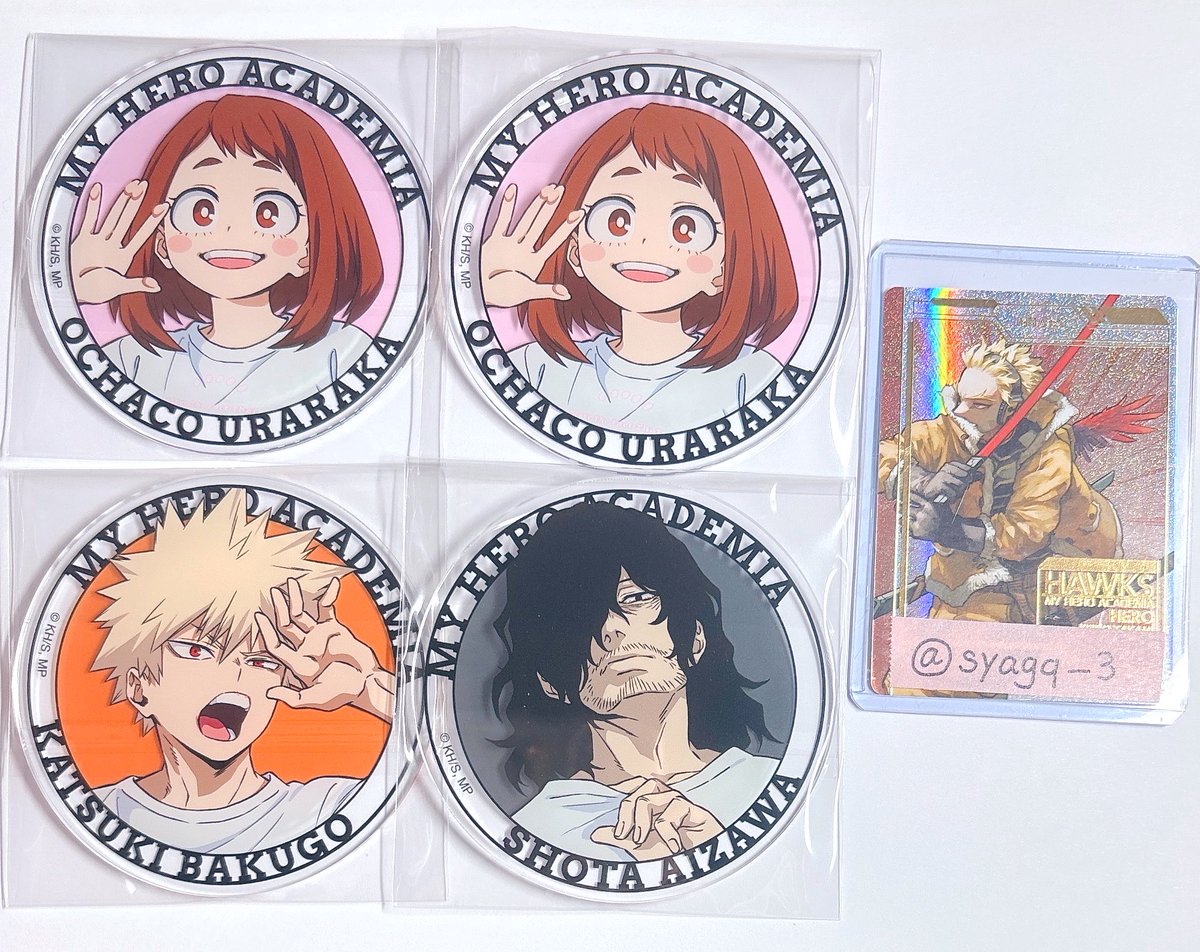 syaga_3's tweet photo. 【️交換】僕のヒーローアカデミア　ヒロアカ　グラッテ　アクリルコースター　アニメイト

求￤ホークス

譲￤爆豪　麗日2　相澤

爆豪はお声がけを多くいただくため、纏めての方優先。
郵送交換のみ

心当たりのある方お声がけお待ちしております🙇🏻‍♀️🎀 https://t.co/S0B85qaOZU