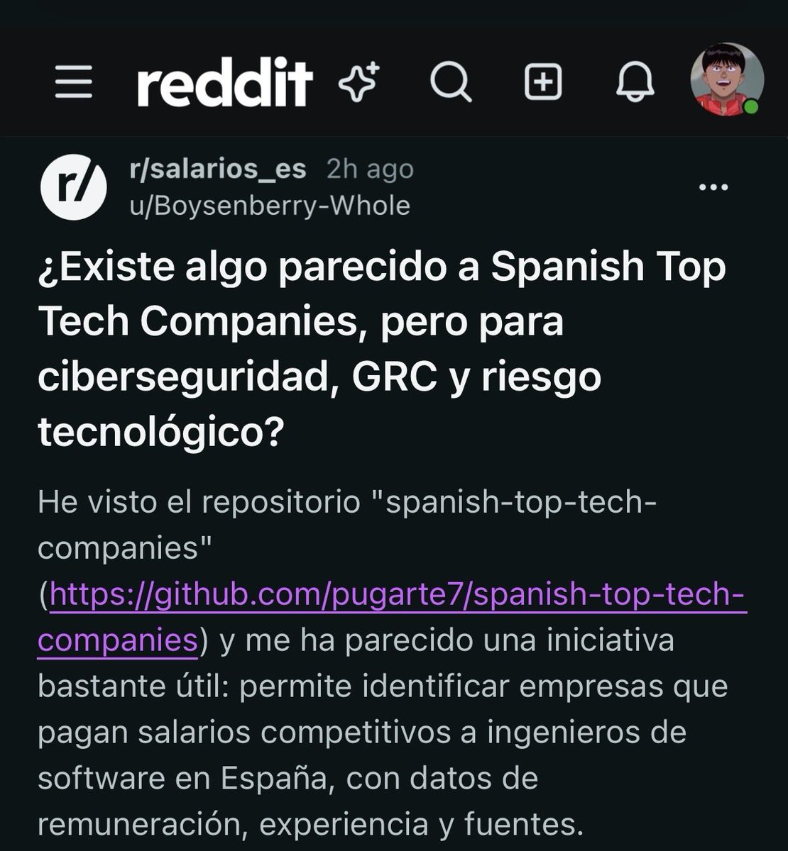 pugarte7's tweet photo. Despertarse y ver que alguien en Reddit ha hecho un post hablando sobre tu repo 🫶 https://t.co/bcm8iAfP7K
