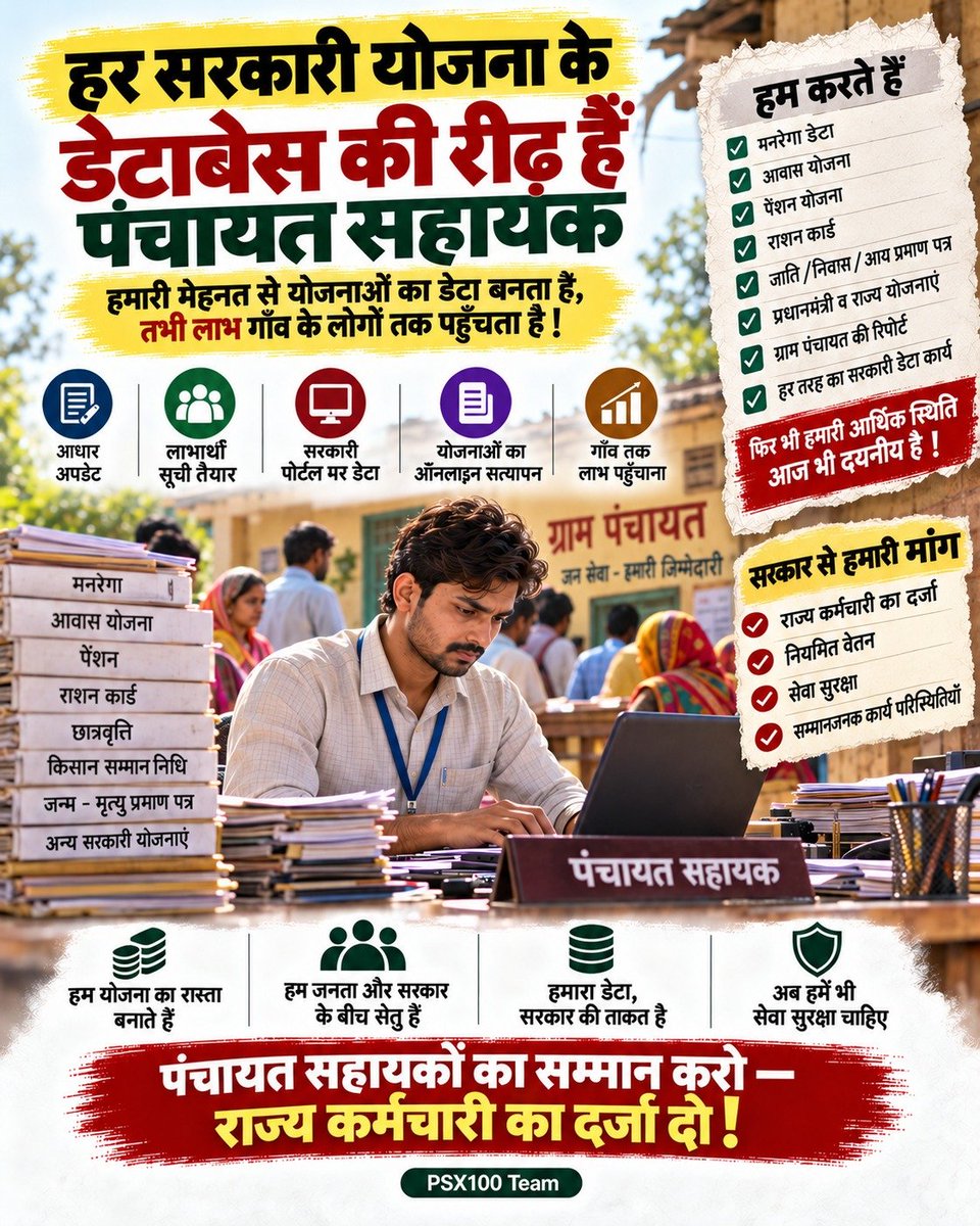 U_Gurjar11's tweet photo. #Regularize_UPPanchayatSahayak

डिजिटल उत्तर प्रदेश की नींव मजबूत करने वाले PanchayatSahayak को संविदा की असुरक्षा से मुक्त कर नियमित कर्मचारी घोषित किया जाए🔈

@yadavakhilesh @BJP4UP @PanchayatiRajUP @CMOfficeUP @oprajbhar @UPGovt https://t.co/VH07YijtbI