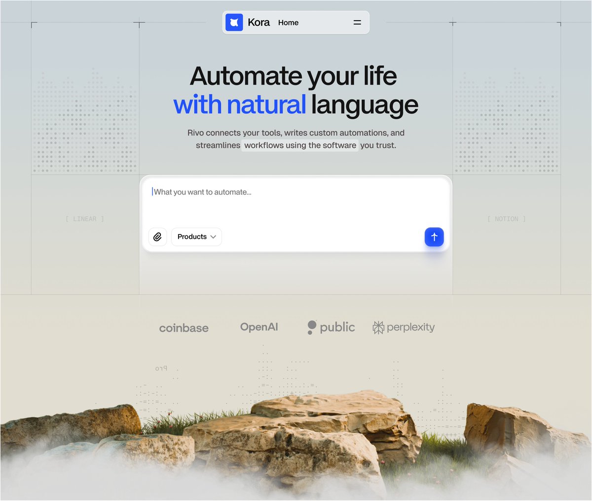 uidesign_studio's tweet photo. Soft grid marks, rounded controls, and a misty rock base offset the large automation prompt without crowding it.

by @yasirahmadnoori
https://t.co/uvkGHydA5r https://t.co/GUYBkuzn8t