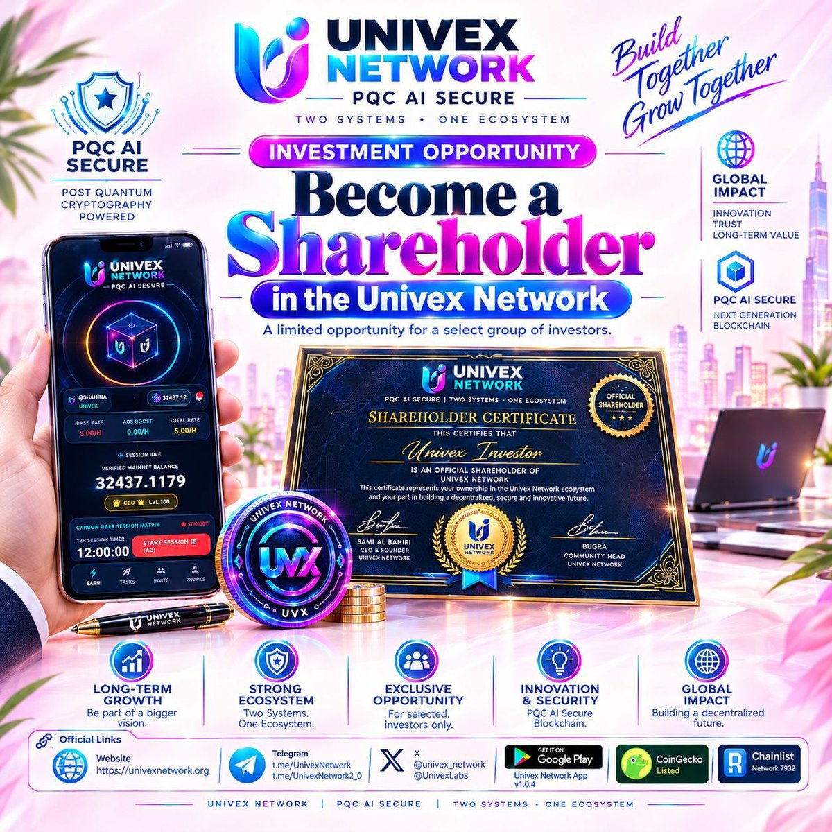 Univex_Network's tweet photo. 📢 UNIVEX NETWORK — OFFICIAL INVESTOR EXPRESSION OF INTEREST (EOI)

Hello Univex Community, Crypto VCs & Global Investors! 👋

We are thrilled to announce the official launch of our Investor Intake & Funding Round for Univex Network — a cutting-edge, Post-Quantum Cryptography (PQC) secured Blockchain built for the future of Web3!

🔥 WHY UNIVEX NETWORK? KEY HIGHLIGHTS & ACHIEVEMENTS

🛡 PQC Secured Blockchain: Advanced Quantum-Resistant technology protecting network infrastructure against future quantum threats.

⛓️ https://t.co/aeKH1aXBGr Listed: Official EVM network details listed & verified on https://t.co/aeKH1aXBGr for seamless RPC connection!

📊 CoinGecko Listed: Tracked and indexed on CoinGecko for global market visibility.

🚀 Ecosystem Expansion: Scaling next-gen Web3 infrastructure, dApps, developer grants, and strategic liquidity.

📄 Institutional Compliance: Structured due diligence process with clear legal framework and strategic equity/network terms.

🌐 EXPLORE UNIVEX NETWORK

Official Website: https://t.co/TdUCkq25cA

📝 SUBMIT YOUR EOI APPLICATION
👉 Investor Intake Form: https://t.co/Th4K25xjgL

ℹ️ Note: Completing the EOI form enables our institutional partnership team to share our official Pitch Deck, Tokenomics, and expansion roadmap under NDA.

Join us in building the world's most secure Quantum-Resistant Blockchain ecosystem! 🚀

#UnivexNetwork #PQC #QuantumResistant #Chainlist #CoinGecko #Blockchain #Web3 #VentureCapital #CryptoInvestment #EOI