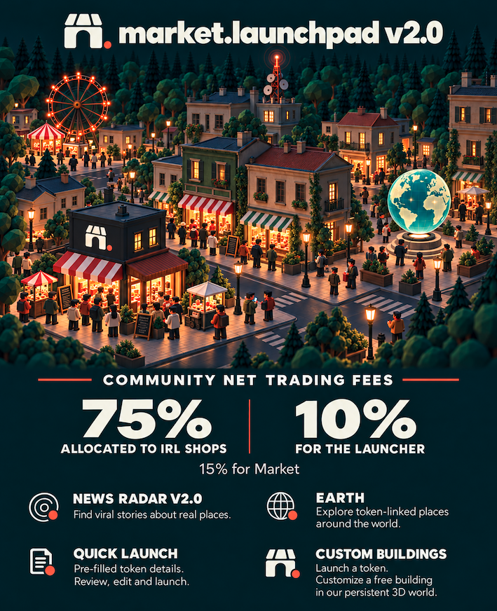 marketdotpad_'s tweet photo. targeting 7pm utc for @marketdotpad_ v2 👀
news radar. earth. launchpad. market world.

explore real places → find the lore → launch a token → make a building your own.

a persistent 3d world shaped by you.
one month of building. it all connects tonight.

solana:A9AwQtRfDZg5yyCeb87fbxk52HJt6B4q7mjnj1ieMket