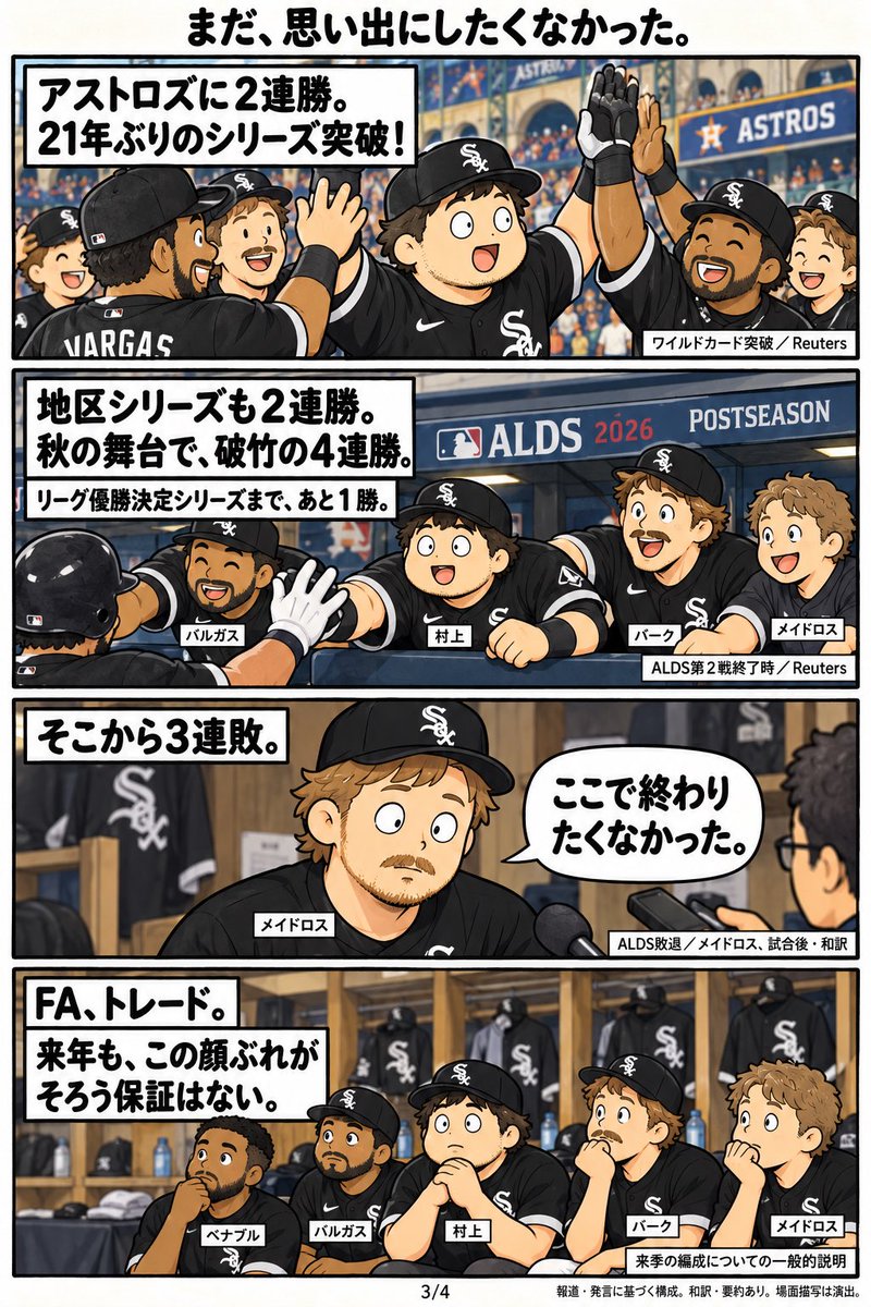 ohtanicomics's tweet photo. 村上ホワイトソックス敗戦。
監督「今年が一番楽しかった」の想い。 https://t.co/FoYAKE5f96