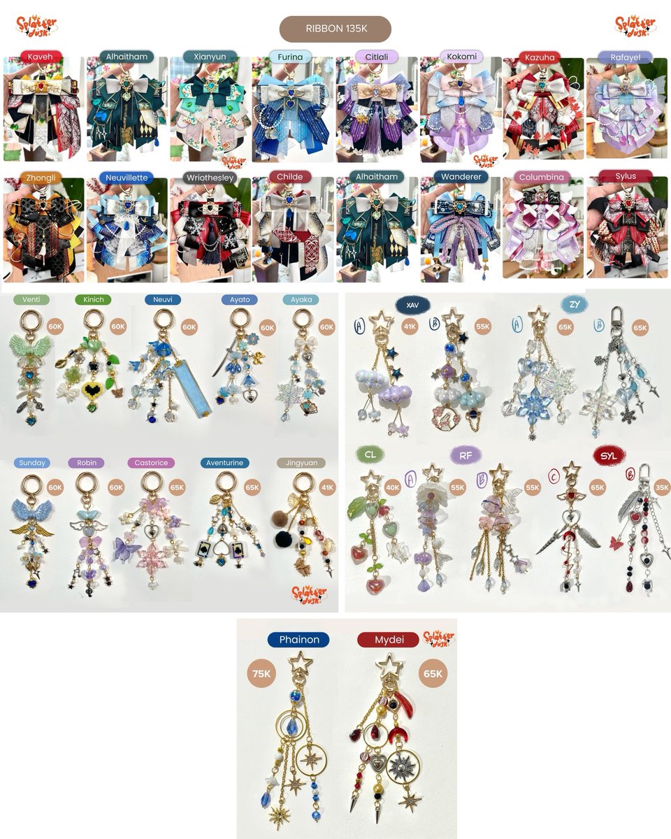 splatterdusk's tweet photo. ✨PRE-ORDER + GA✨
• Handmade Keychain •

Fandom : Genshin, Hsr, Lads
🗓️ 11 - 13 Oct 
📦 Shipping Late Nov - early Dec
🌏 INTL OK (DM first) 

Link PO :https://t.co/s6I5X3Rl7b

✅ GA buat 1 org : rt + like + rep mau yg mana 

‼️ CUSTOM RIBBON : OPEN (more info 👇) https://t.co/BnJk35XpTK