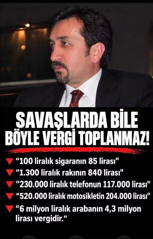 TOPRAK_TC_'s tweet photo. 📌SAVAŞLARDA BİLE BÖYLE VERGİ TOPLANMAZ!
    "100 liralık sigaranın 85 lirası"
    "1.300 liralık rakının 840 lirası"
    "230.000 liralık telefonun 117.000 lirası"
    "520.000 liralık motosikletin 204.000 lirası"
    "6 milyon liralık arabanın 4,3 milyon lirası vergidir." https://t.co/i4GbRUho2z