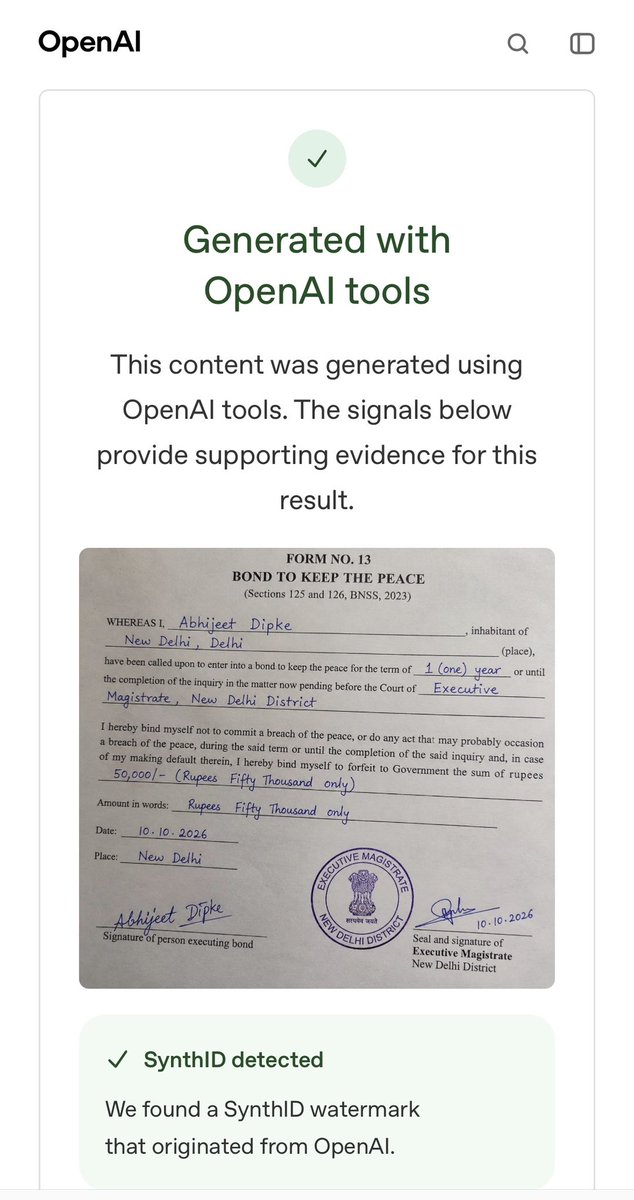 arjundeodia's tweet photo. @iAtulKrishan1 @DelhiPolice @DCP_IFSO @abhijeet_dipke ChatGpt verification tool says it’s AI. https://t.co/7fMWNKIZNe