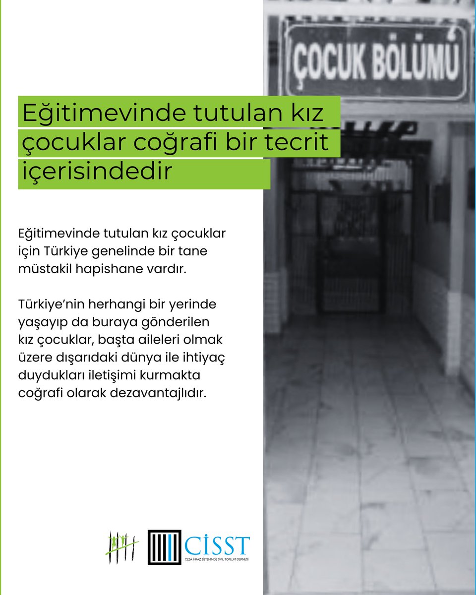 cisstdernegi's tweet photo. Hapishanelerdeki kız çocuklar, uygulamanın ve mevzuatın kendisinden doğan bir ayrımcılık ve tecrit altındadır. 

11 Ekim Dünya Kız Çocukları Günü’nde bir kez daha hiçbir çocuğun hapsedilmemesi gerektiğini hatırlatıyoruz. https://t.co/ehRKBUaIEE