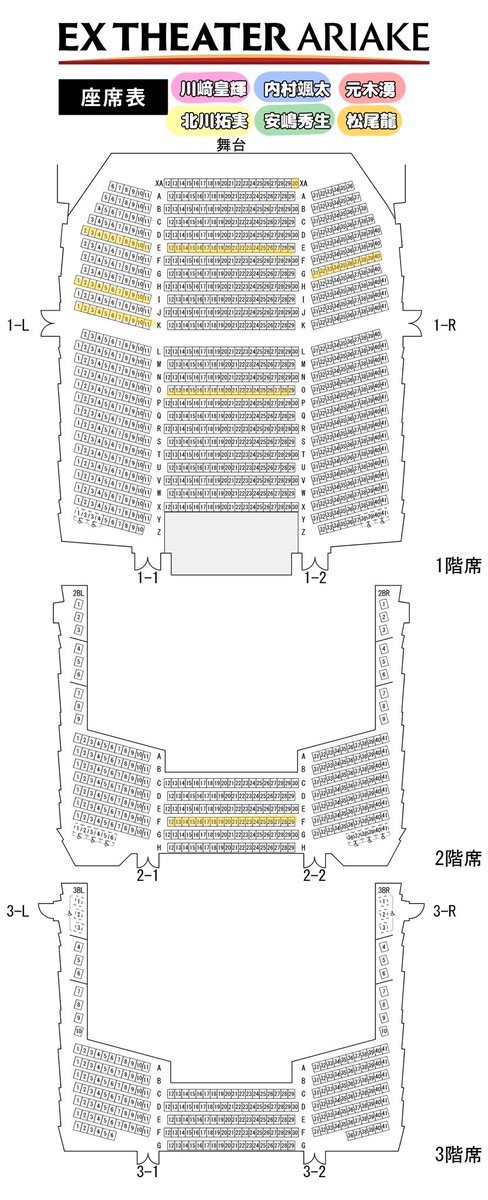 mero_protan's tweet photo. 百鬼夜鏡 座席分布調査
EX THEATER ARIAKE
2026/10/11 19:00現在

情報局該当名義別 （➕要約）

安嶋秀生名義・松尾龍名義

※1ブロックより大きい範囲のものは除外しております
※全日程合わせての集計

⚠️母数少ないものも多いのであくまで参考までに

 #百鬼夜鏡 https://t.co/GpHxJFwgDT