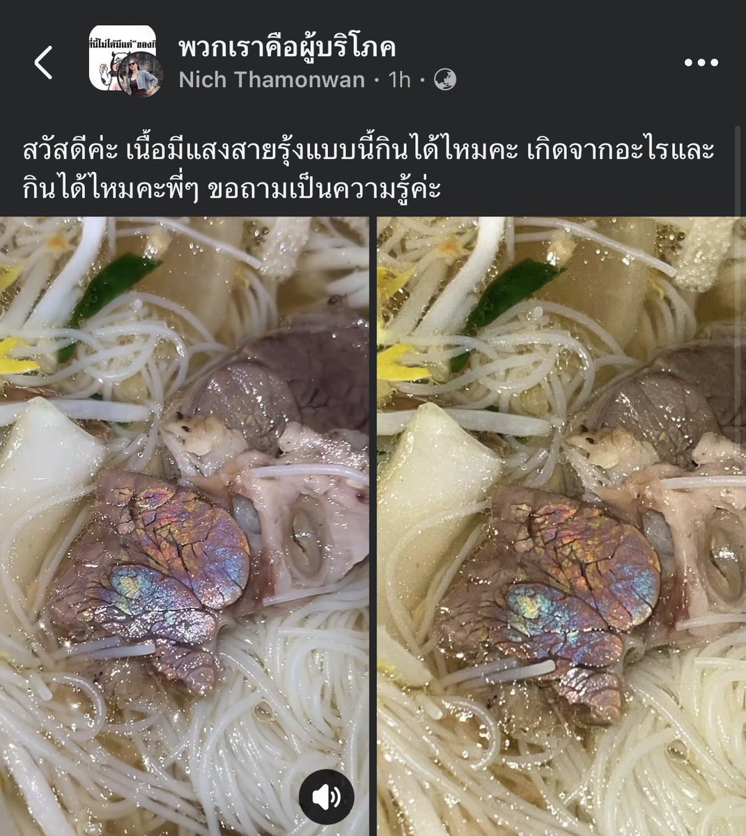 krakraxt's tweet photo. เจ้าของโพสต์เจอเนื้อสีรุ้งเลยมาสอบถามว่ากินได้ไหม แล้วดูแต่ละคำตอบ อ่านเพลินมาก 🤣 https://t.co/kKhfiTQBI5