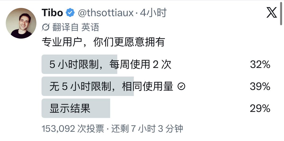 xmglab's tweet photo. ChatGPT Pro 用户注意了⚠️

你们可能又要恢复 5 小时限制了。。

前脚刚把限制取消，大家还没高兴多久，后脚又考虑给你加回来。

真会玩啊，先给你一巴掌，再塞你一颗糖，过两天再把糖没收😏

Tibo 这 28 天增强计划注定失败！😮‍💨