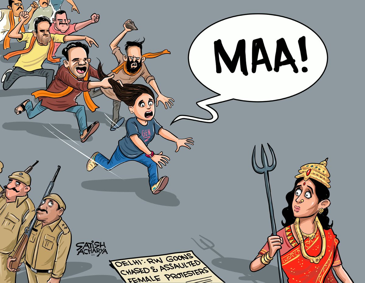satishacharya's tweet photo. In fortified Delhi RW goons chase &amp; assault female protestors.  #VoteChori #DelhiProtest https://t.co/t51aygDyoo