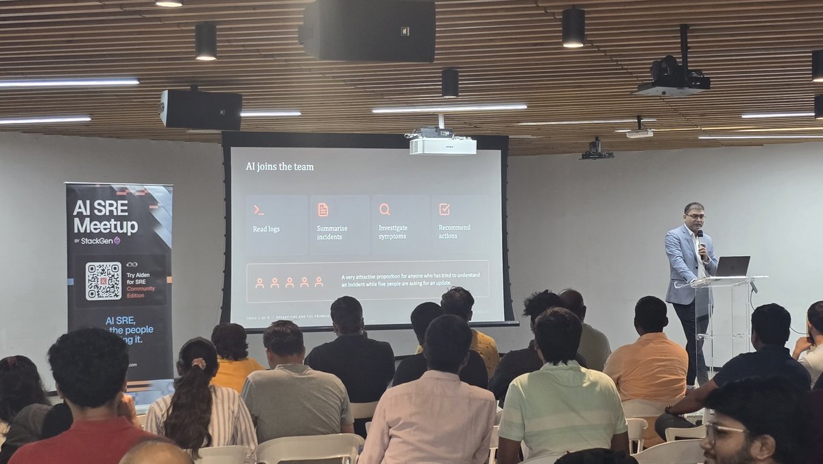 stackgenai's tweet photo. For engineering leaders responsible for systems that thousands of businesses rely on, deciding how much control to give an AI agent has real consequences.

Surya Srinivas, SVP of Engineering at greytHR, is delivering his keynote, "The Autonomy Budget: How Much Freedom Can Production Afford?", at AI SRE Meetup Hyderabad today!

#AISRENext #AISRE