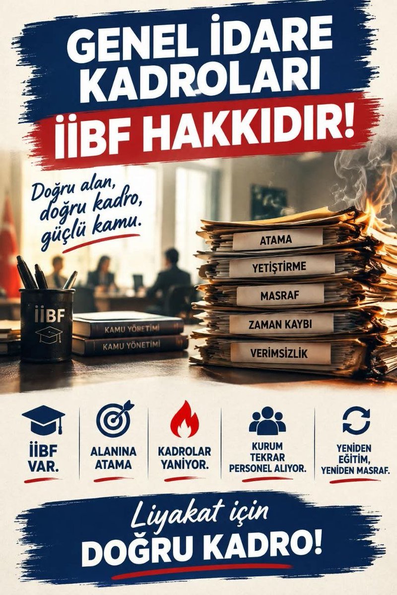 PlaformIIBF's tweet photo. Çevre, Şehircilik ve İklim Değişikliği Bakanlığı ile bağlı kurum ve başkanlıkların açacağı Genel İdare Hizmetleri (GİH) kapsamındaki Memur, VHKİ, Bilgisayar İşletmeni ve Büro Personeli kadrolarında, İktisadi ve İdari Bilimler Fakültesi (İİBF) mezunlarının bölüm ayrımı yapılmaksızın değerlendirilmesini talep ediyoruz.

İİBF mezunları, kamu yönetimi ve idari hizmetlerde özel eğitim ve donanıma sahiptir. İktisat (4421), İşletme (4431), Maliye (4459), Çalışma Ekonomisi ve Endüstri İlişkileri (4429), Kamu Yönetimi/ SBKY (4503), Bankacılık ve Finans (4465), Uluslararası İlişkiler (4507), Uluslararası Ticaret ve Lojistik (4484), Uluslararası Ticaret ve İşletme (4478), Ekonometri (4427) bölümlerinden mezun olan adaylar, idari süreçlerin etkin yürütülmesi, kurum içi verimlilik ve liyakatin sağlanması açısından hazır ve yeterlidir.

Herhangi bir yaş şartı ve bölüm ayrımı olmaksızın, tüm İİBF mezunlarının GİH kadrolarında eşit şekilde değerlendirilmesi, hem adil bir uygulama hem de kamu hizmetlerinin kalitesinin artırılması açısından önem taşımaktadır.

@bsinangul
@yalperenayar
@mucahitdmrts
@hasansuvertr
@murat_kurum
@burakdemiralptr