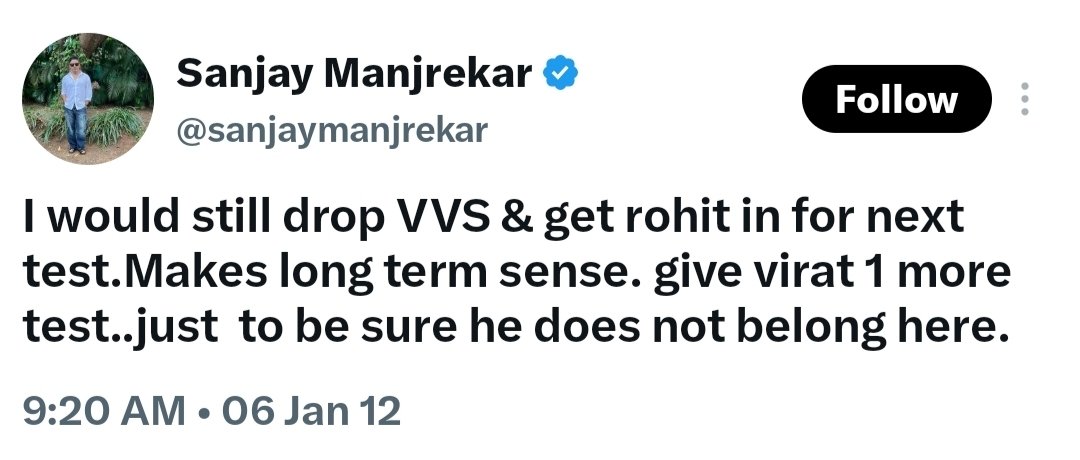 VarunKrRana's tweet photo. If you ever feel stupid, remember that Sanjay Manjrekar once posted this about Virat Kohli. https://t.co/6QQM5eCoE5