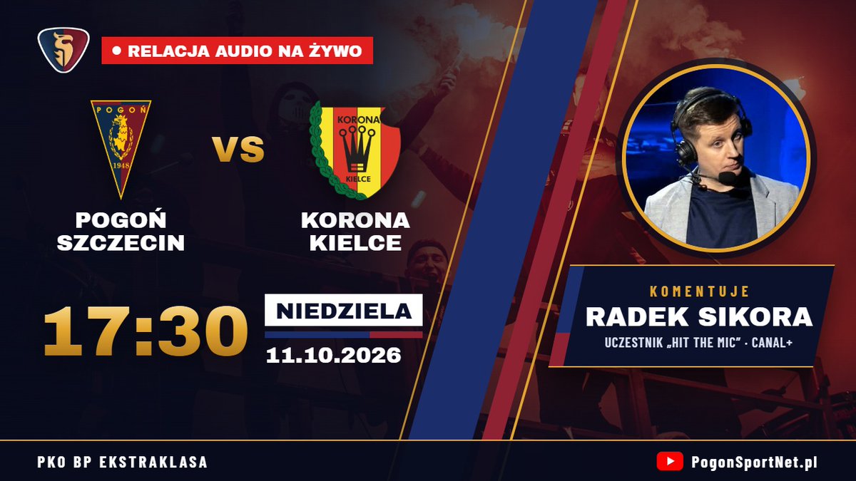PogonSportNet's tweet photo. Spróbujemy pierwszy raz transmisji z komentarzem LIVE. Z oczywistych względów boiska pokazać Wam nie możemy, ale @jon5ification postara się przekazać Wam wszystko, co się na nim dzieje.

https://t.co/V1E7UYb4Z7 https://t.co/1hdwAto6TK