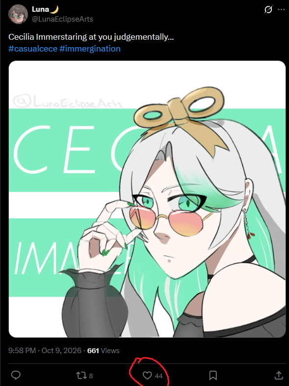 LunaEclipseArts's tweet photo. HOW DOES MY POST ABOUT CECE LIKING MY ART HAVE MORE LIKES THAN THE ART ITSELF 😭(but i appreciate everyone interacting anywayyy, this community is crazyy. I will be drawing more cece when i come up with an idea!!!💚) https://t.co/SR36q1Vk1h