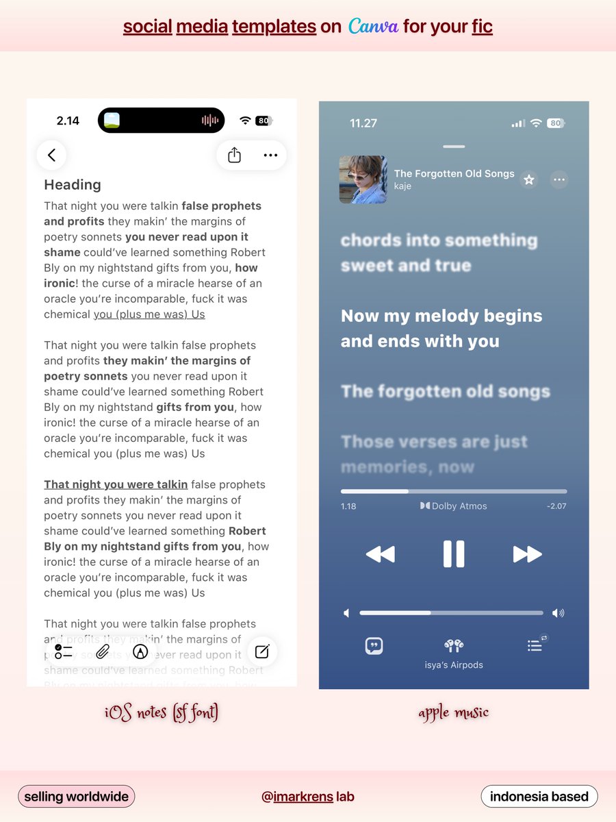 todaisya's tweet photo. close up beberapa templates~ banyak yg nanyain template notes skrg udah available with sf font🧣

— 300+ templates IDR #20k 
# macbook instagram story feed lockscreen apple music bereal and many more, check ⬇️ https://t.co/5sTBhZX5Jm